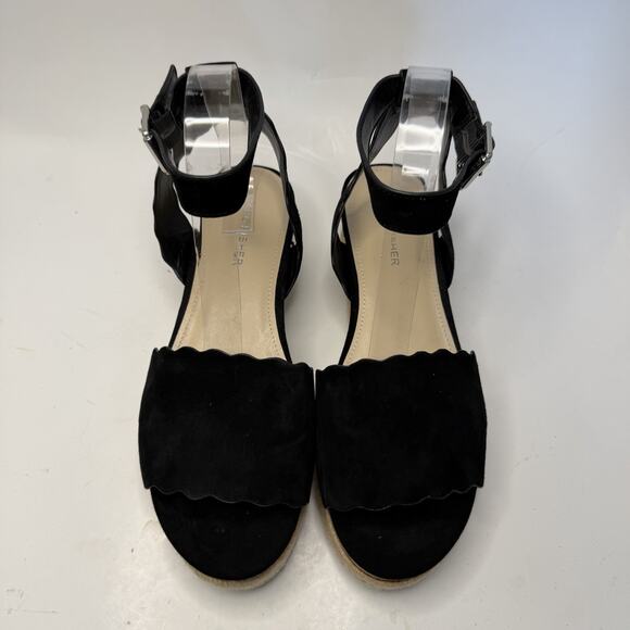 Marc Fisher Faithful Faitful Wedge Espadrilles Sandals Black Suede Leather 8 M - Picture 3 of 11
